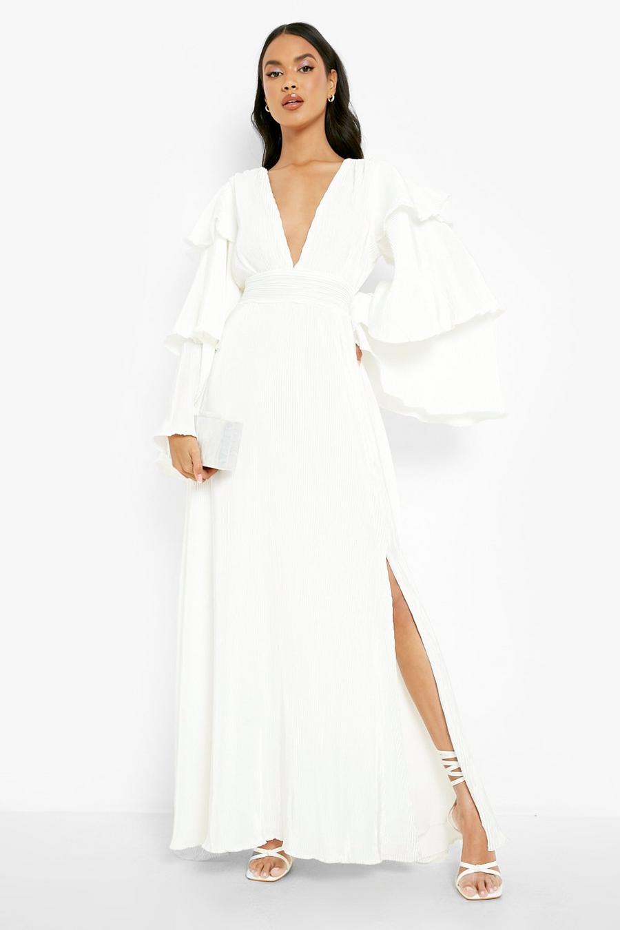 White Layered Ruffle Sleeve Maxi Dress