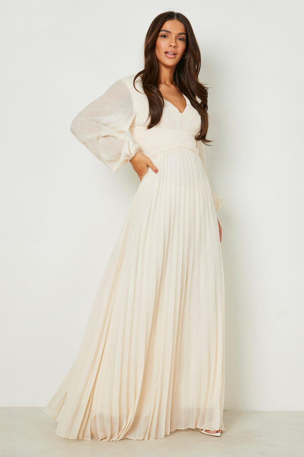 Pleated Plunge Wrap Maxi Dress