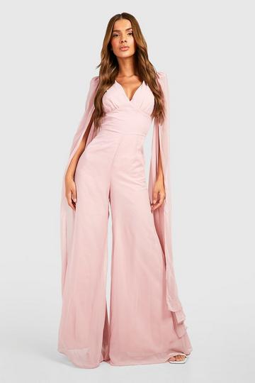 Cape Detail Plunge Wide Leg Jumpsuit blush