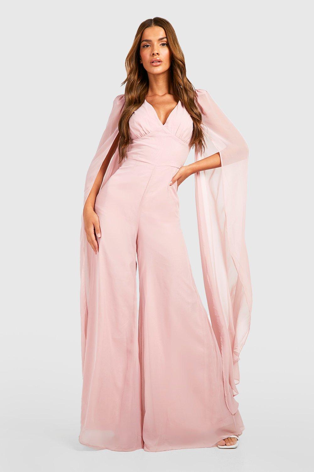 Cape Detail Plunge Wide Leg Jumpsuit