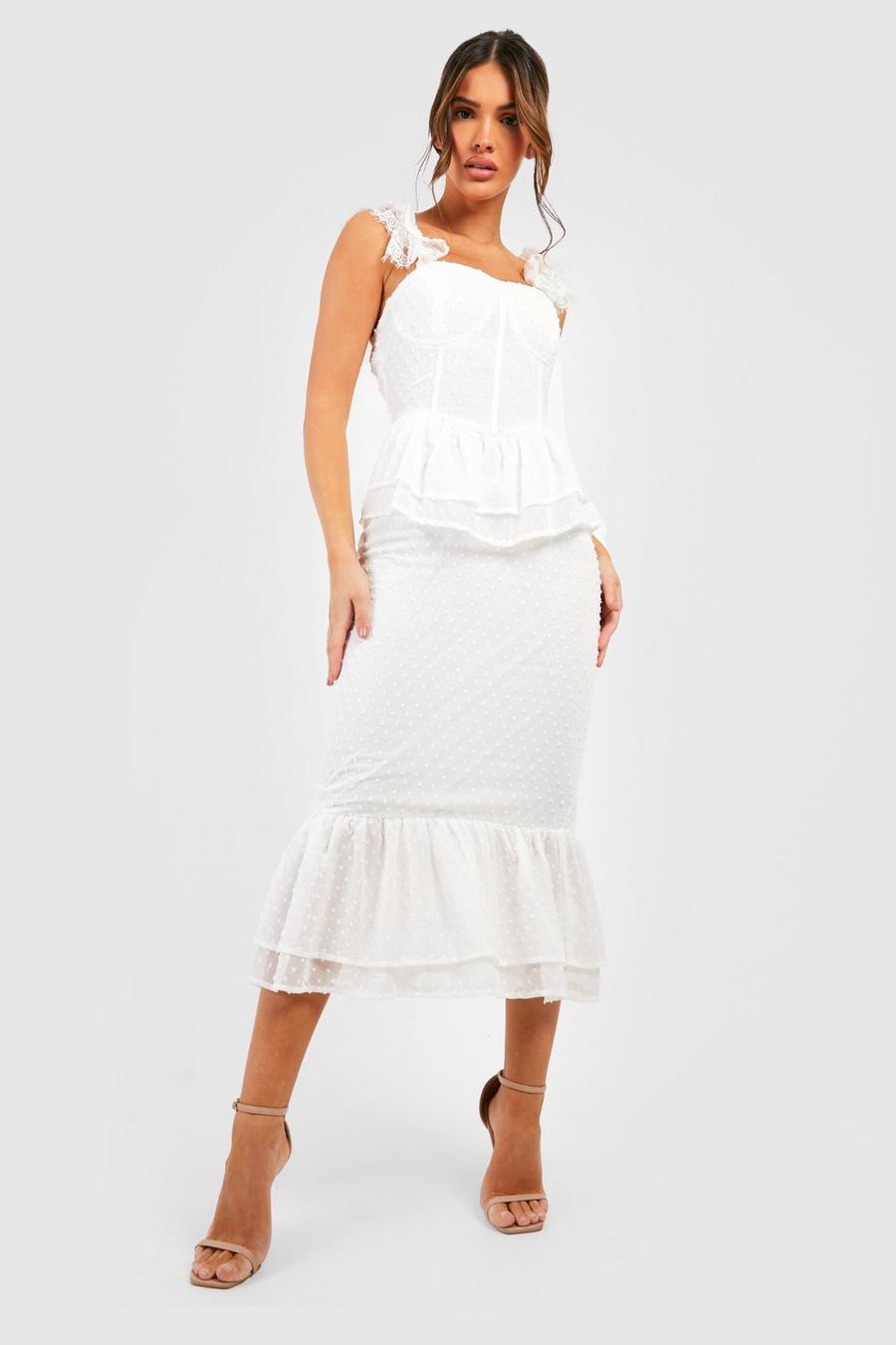 White Dobby Mesh Cup Detail Maxi Dress image number 1
