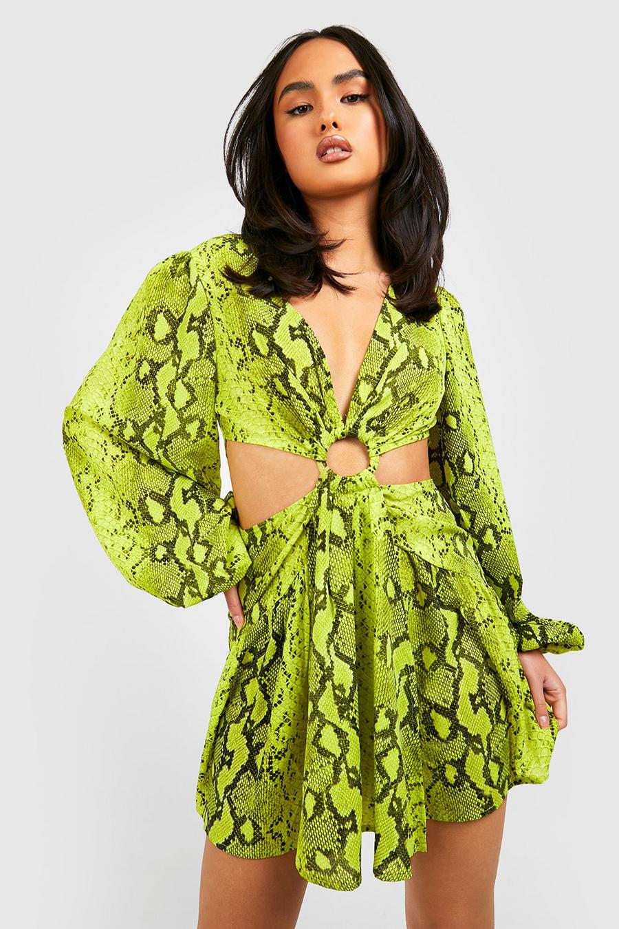 Cut-Out Playsuit mit Schlagenprint, Lime green