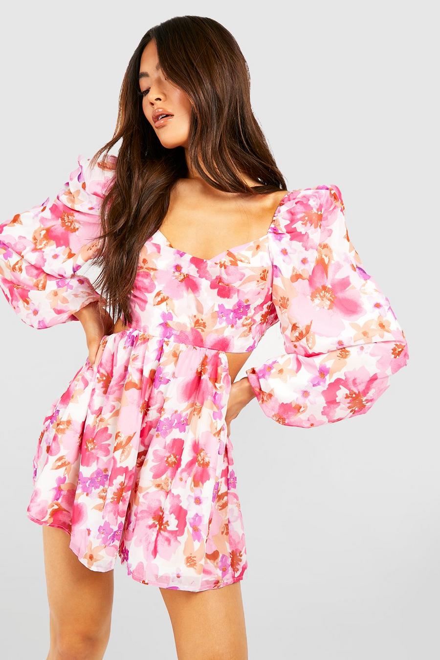 Pink rosa Blommig playsuit med cut out