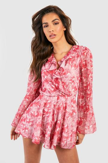 Floral Frill Detail Playsuit pink