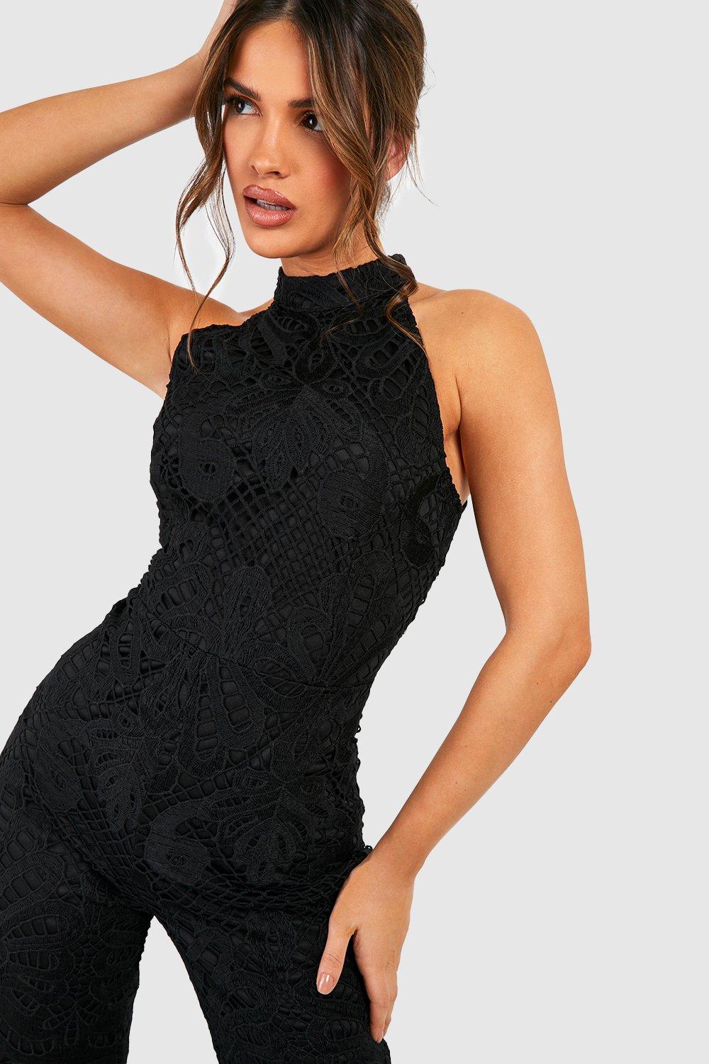 Halter Neck Crochet Wide Leg Jumpsuit