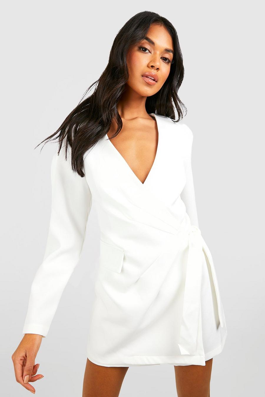 Ivory white Tailored Wrap Over Playsuit