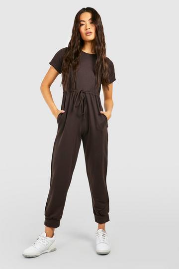 Sweat Tie Waist Jumpsuit chocolate