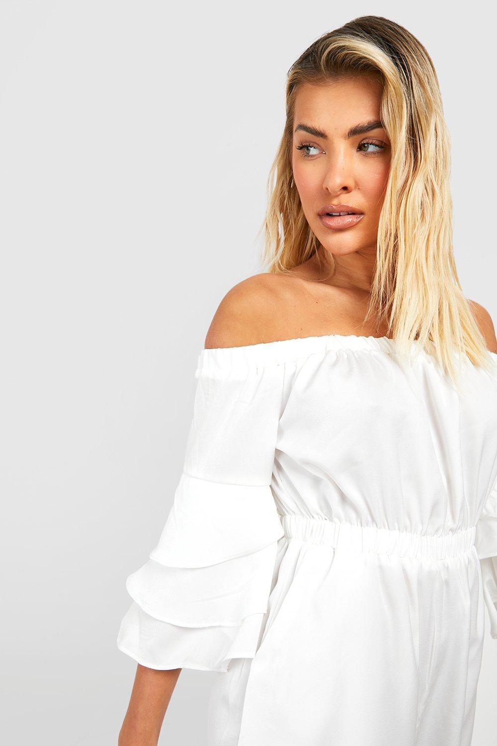 White cheap frill playsuit