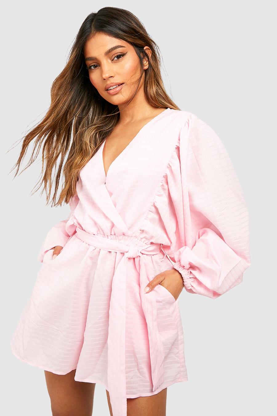 Baby pink Textured Wrap Over Playsuit 