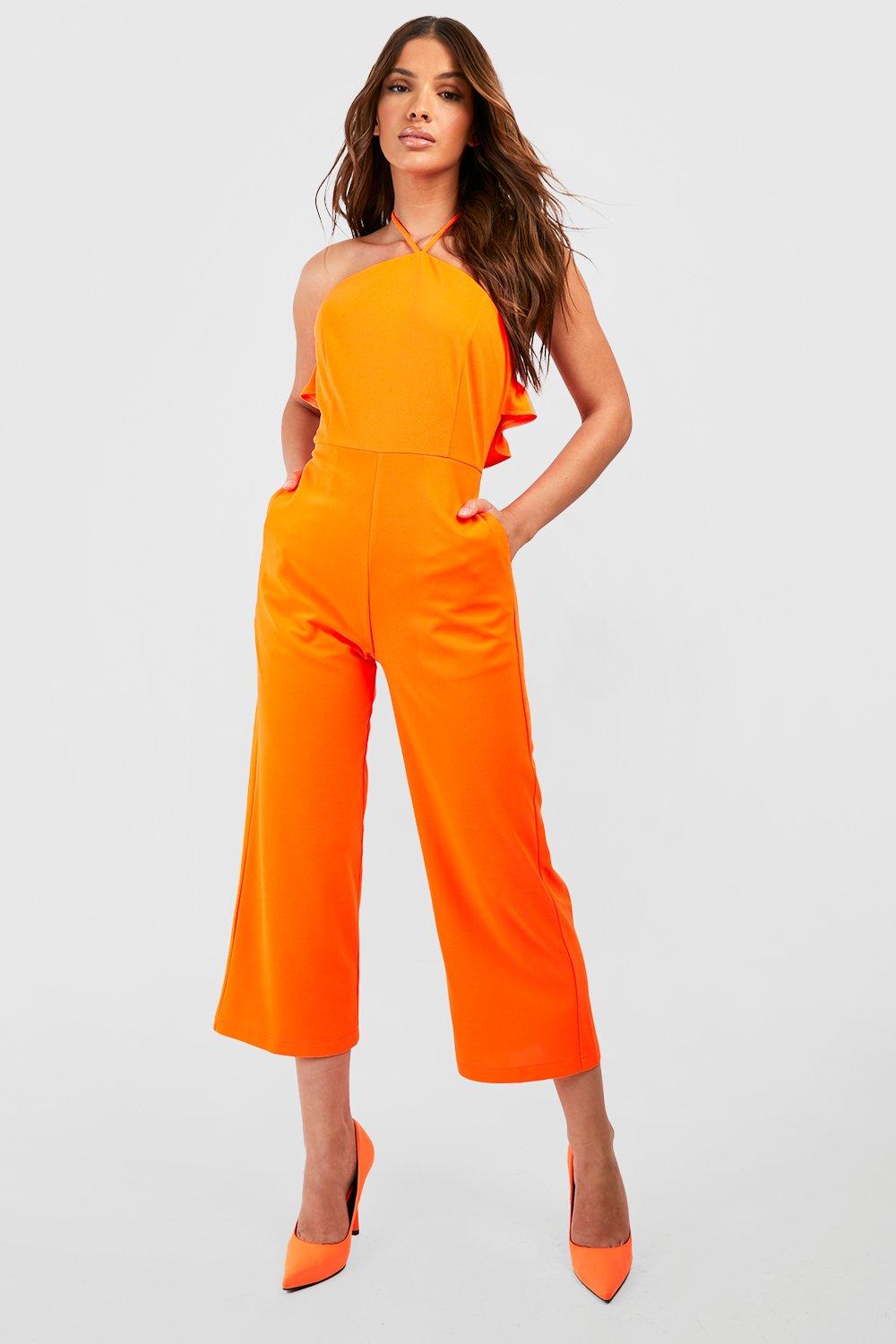 Halter Neck Frill Detail Culotte Jumpsuit boohoo