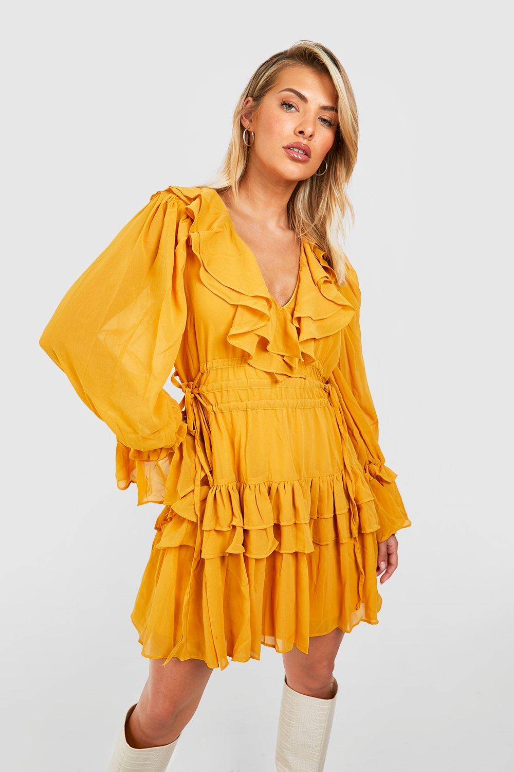 Boohoo basic ruffle trim dress best sale