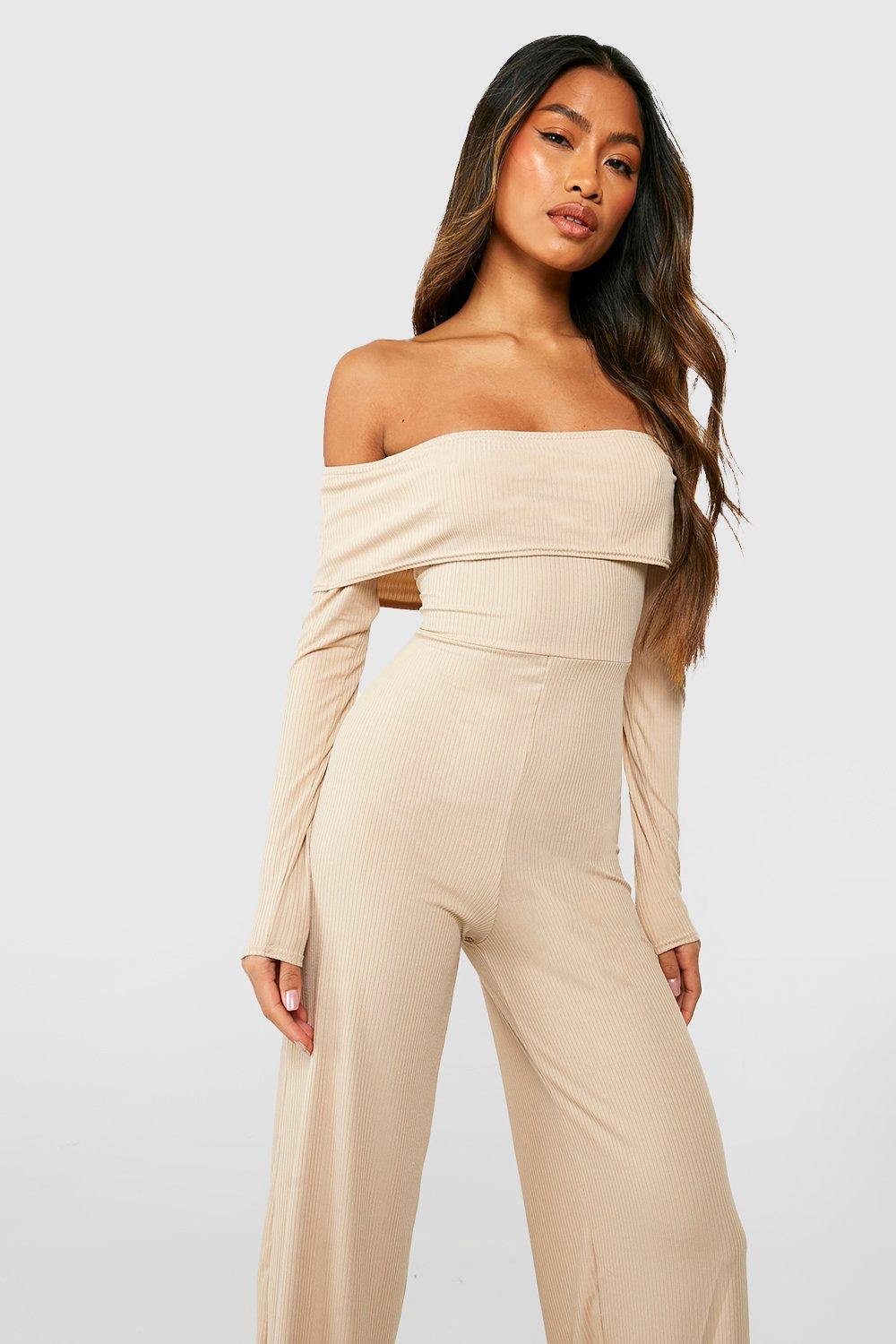 boohoo off the shoulder jumpsuit