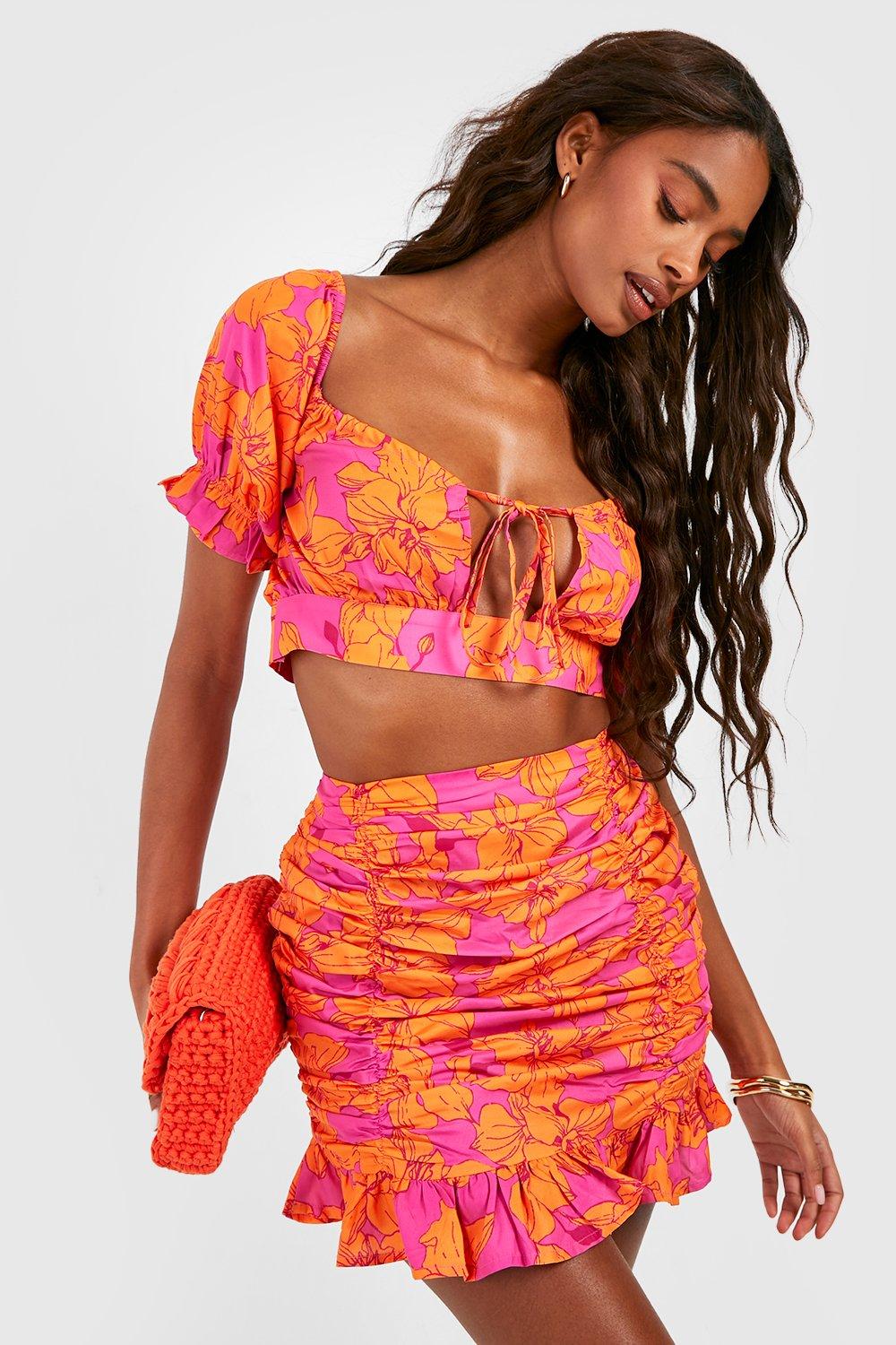 Orange skirt boohoo sale