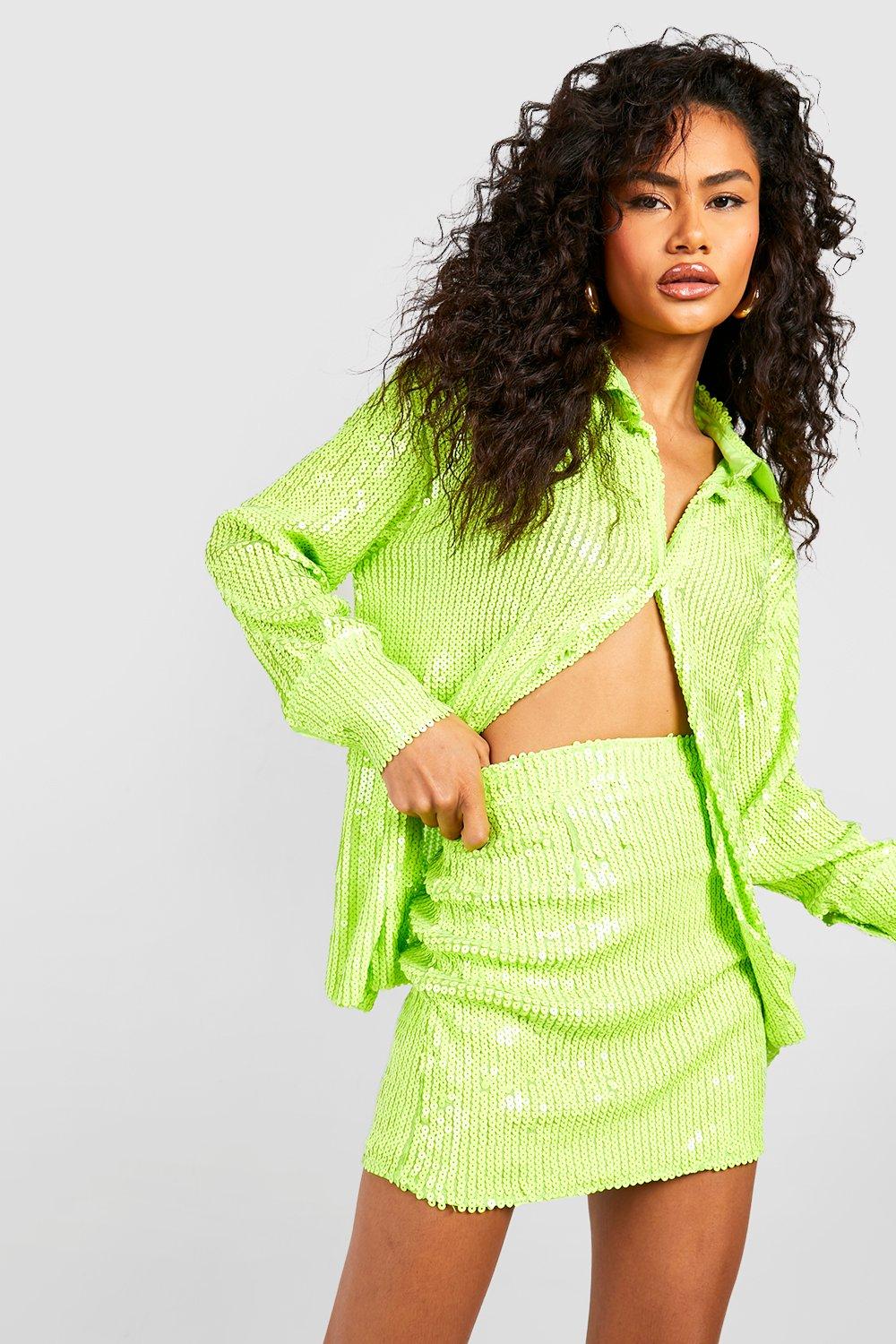 Mini jupe fluo sequins boohoo