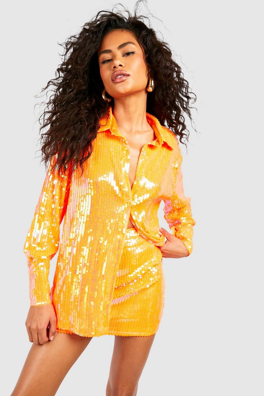 Orange Neon Sequin Relaxed Fit Shirt image number 1