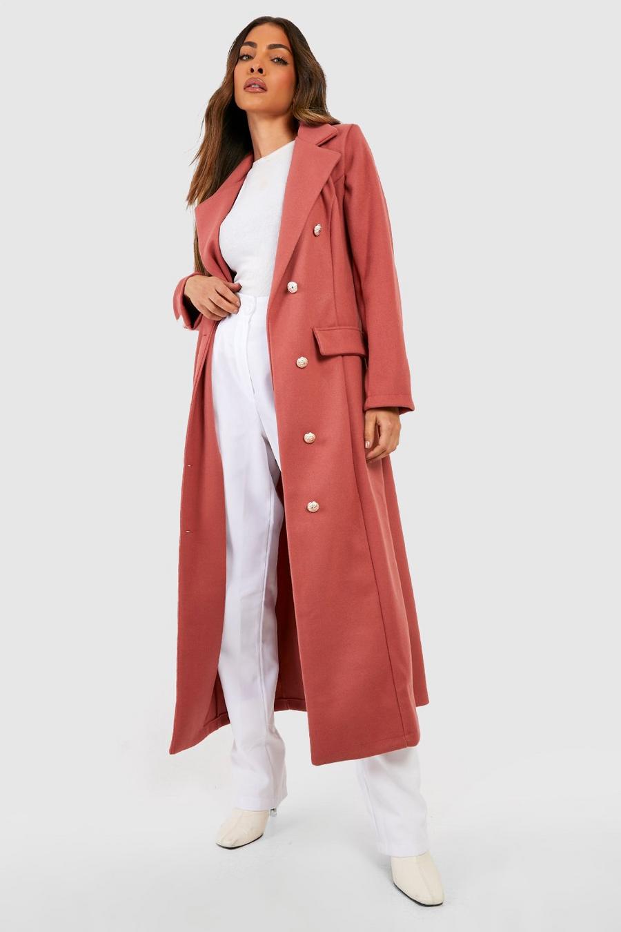 Dusky pink Double Breasted Wool Look Midi Coat image number 1