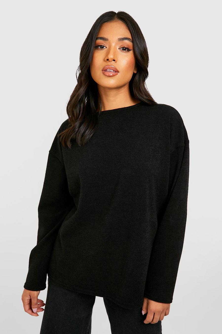 Black Petite Soft Knit Side Split Sweater image number 1