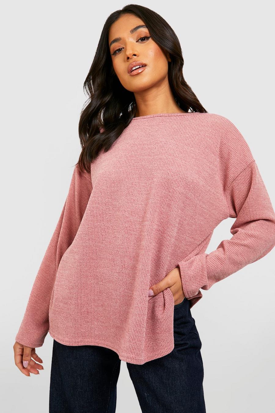 Rose pink Petite Soft Knit Side Split Sweater