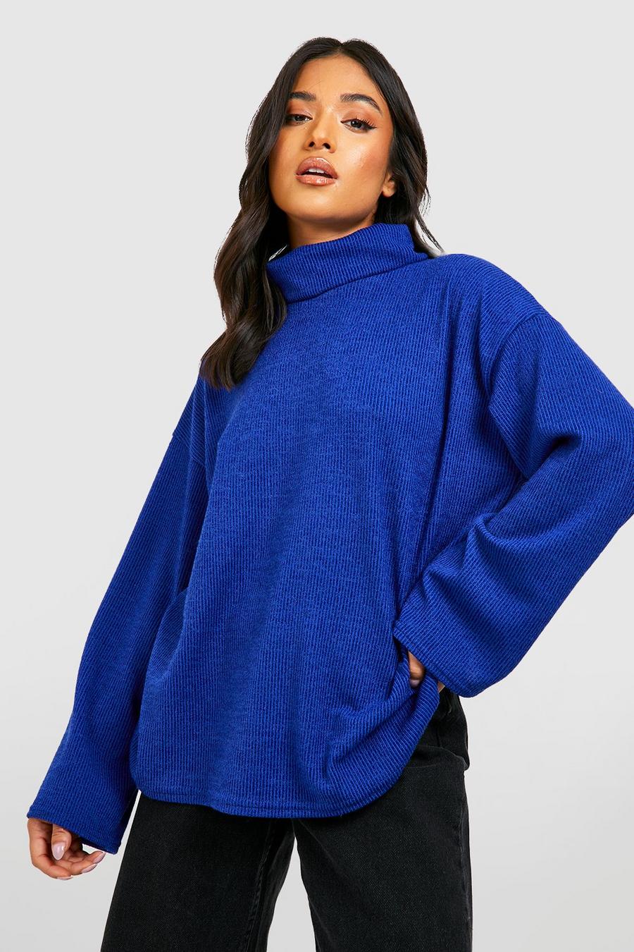 Cobalt blue Petite Soft Knit Cowl Neck Sweater