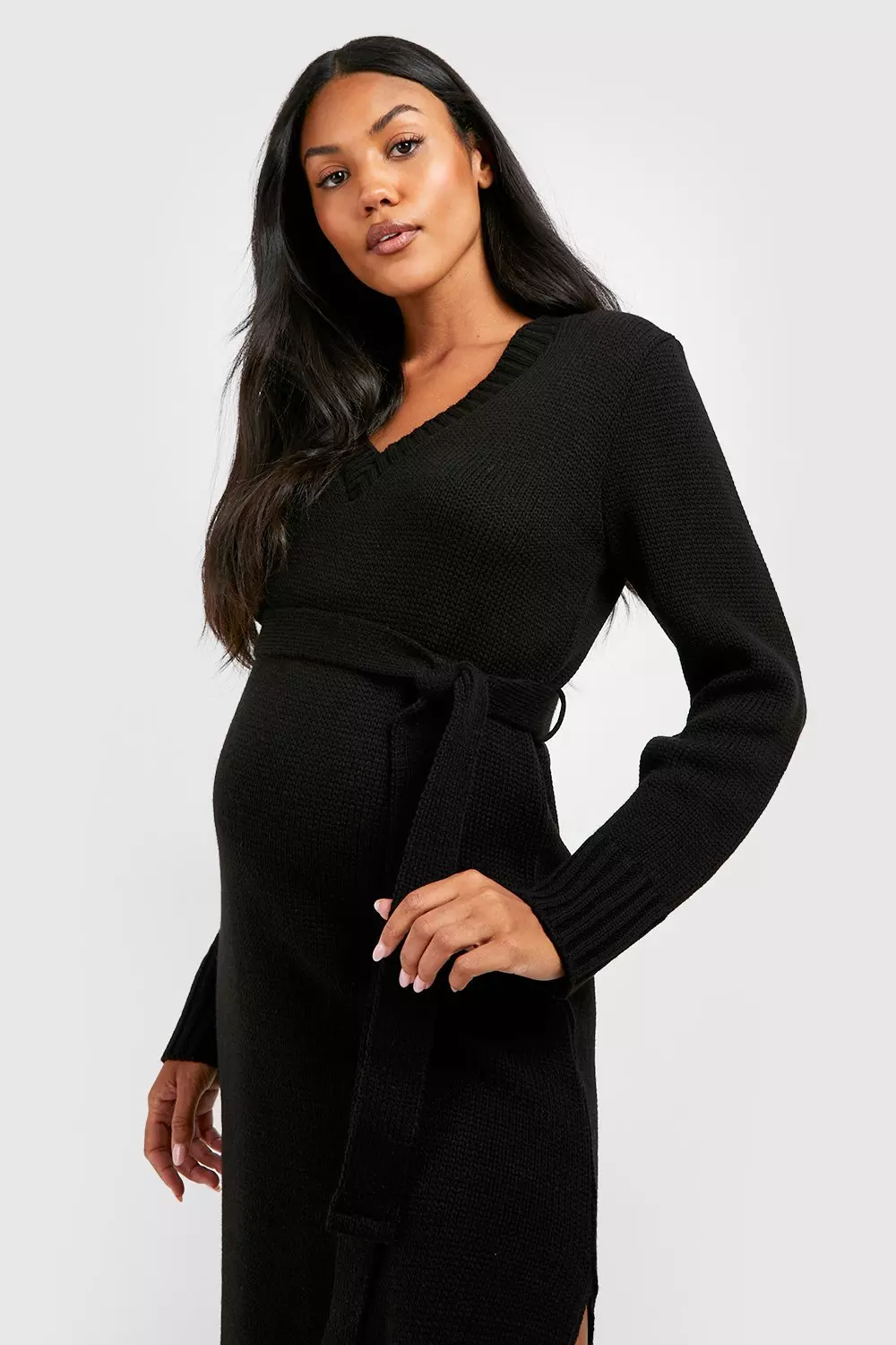 Maternity V Neck Jumper Midi Dress