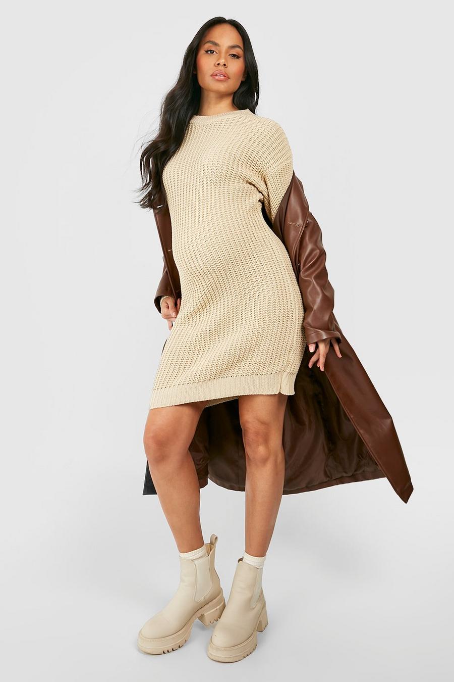 Stone beis Maternity Slouchy Mini Jumper Dress image number 1