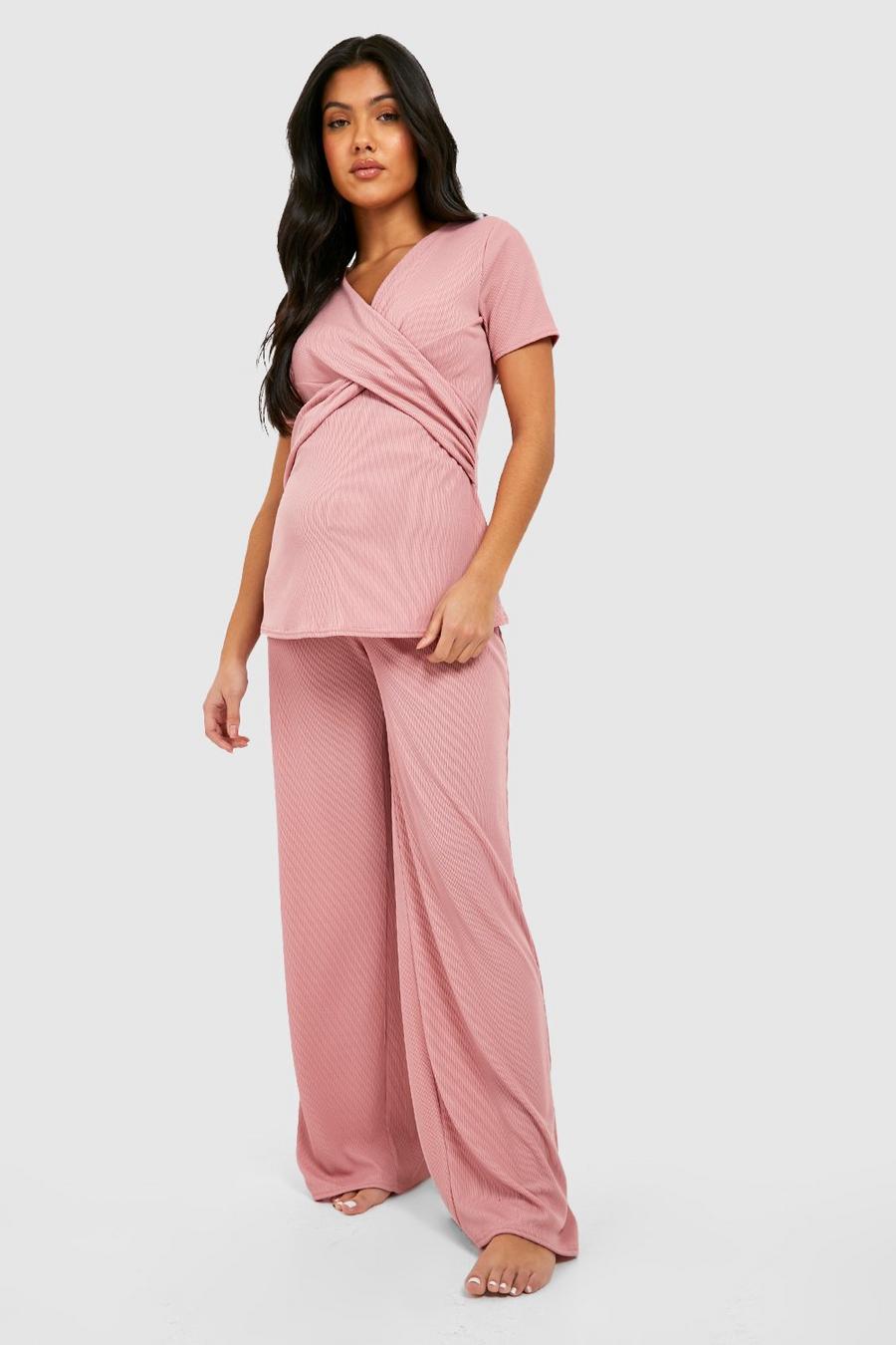 Rose Maternity Rib Wrap Nursing Pyjama Trouser Set image number 1