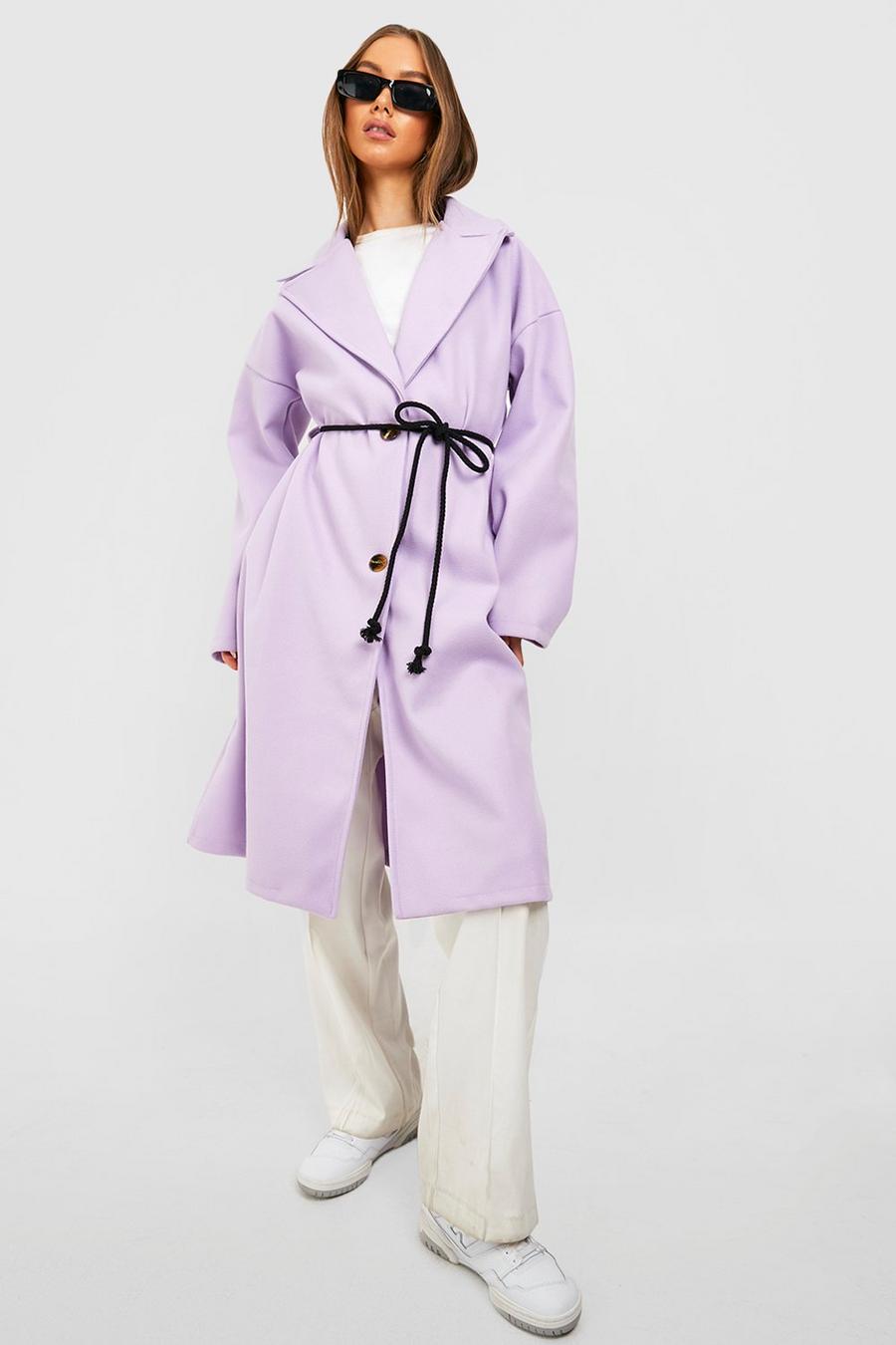 Lilac Belt Detail Wool Look Coat