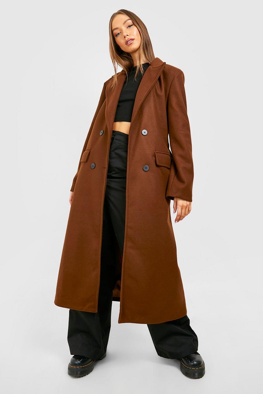 Chocolate brown Belted Double Breasted Coat