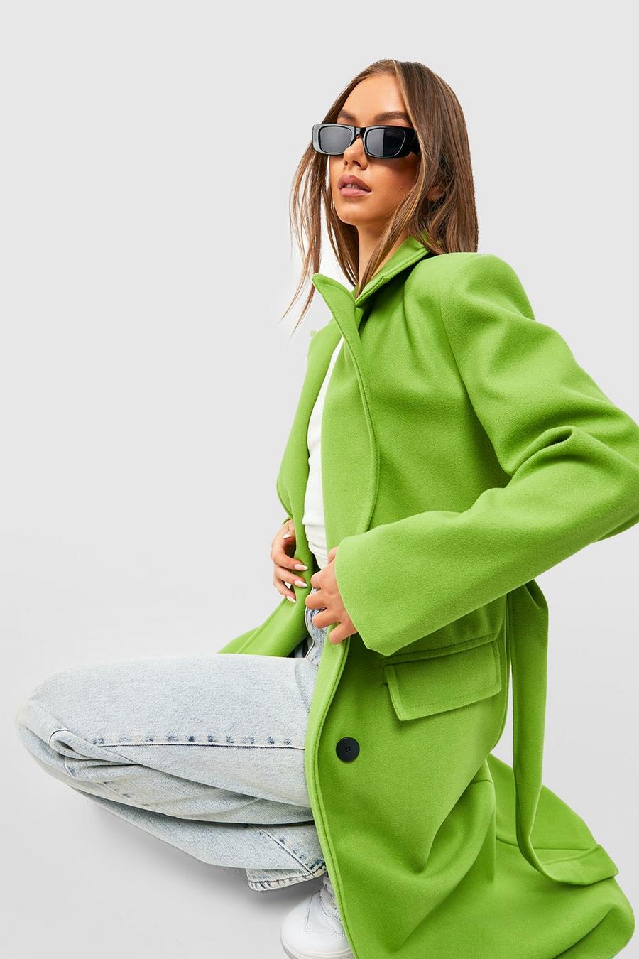 Lime Belted Double Breasted Coat image number 1