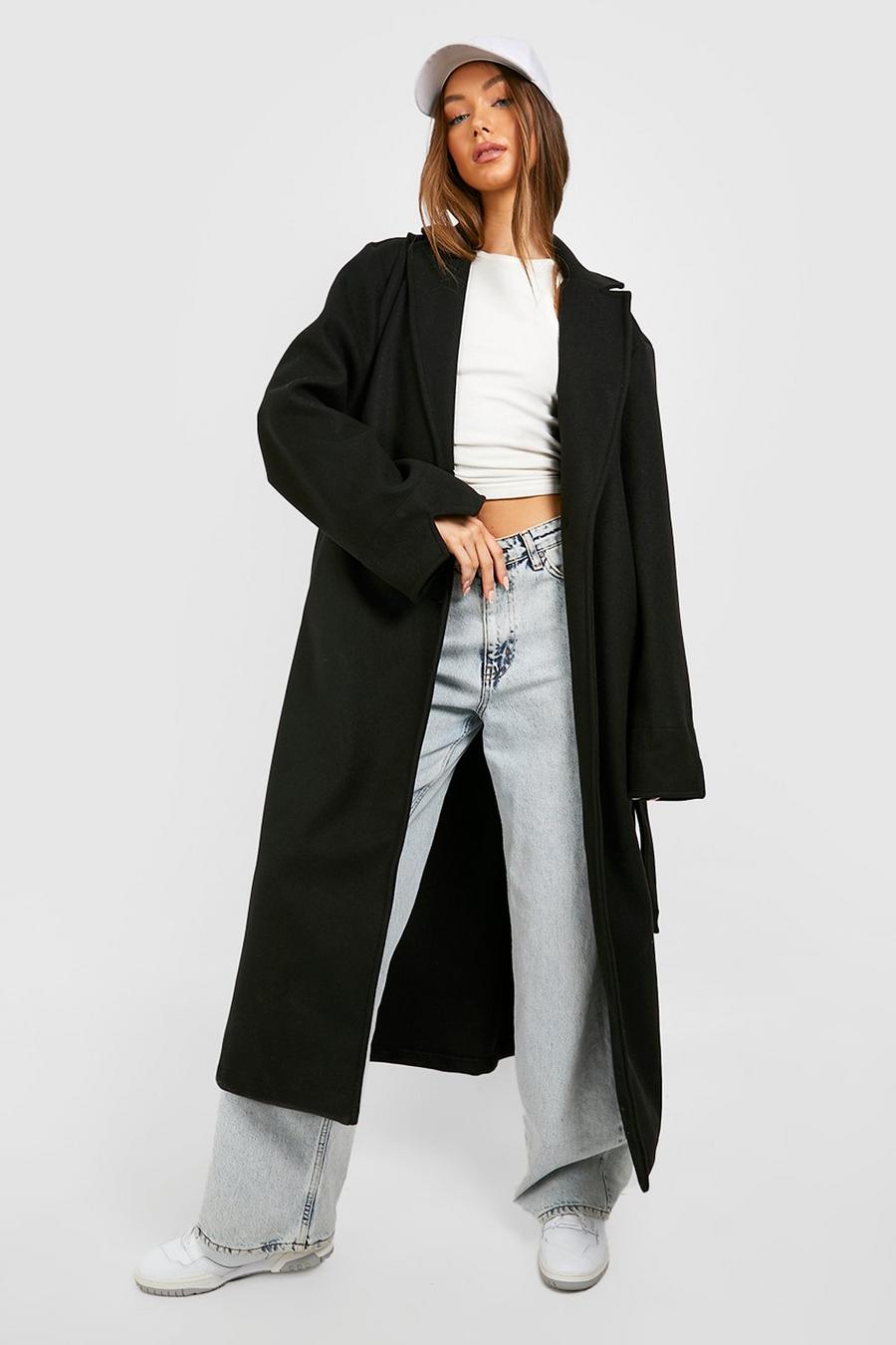 Black schwarz Oversized Maxi Belted Coat