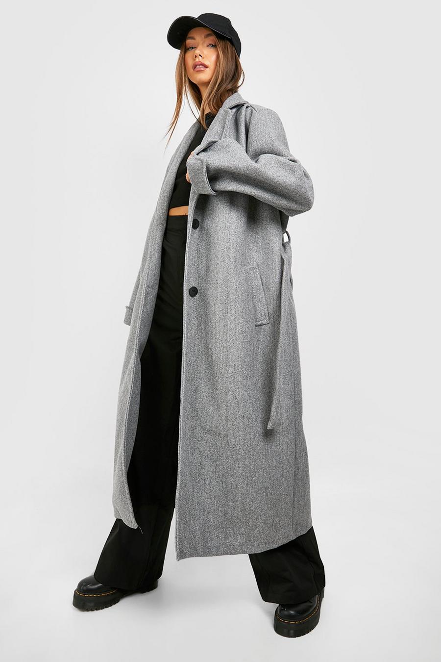 Grey Super Oversized Maxi Belted Coat image number 1