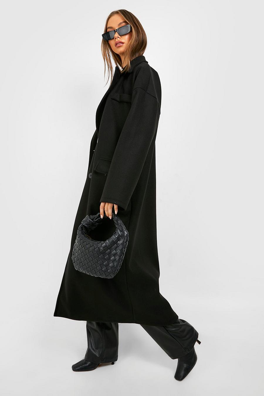 Black Oversized Double Breasted Wool Coat