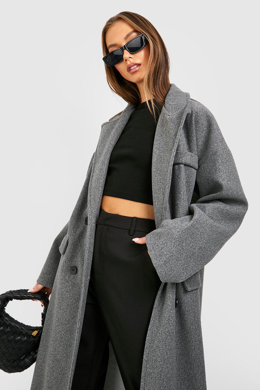 Grey coat boohoo sale