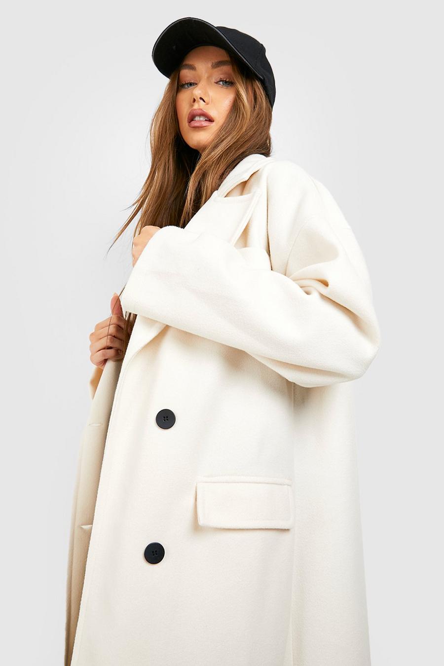 Cream Oversized Double Breasted Wool Coat image number 1