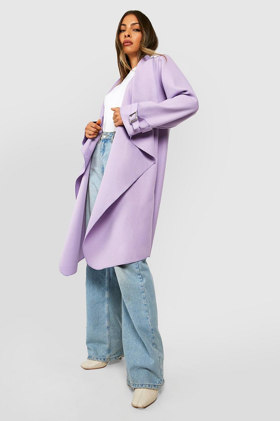 Mantel mit Wasserfall-Kragen und Bündchen-Detail, Lilac violett
