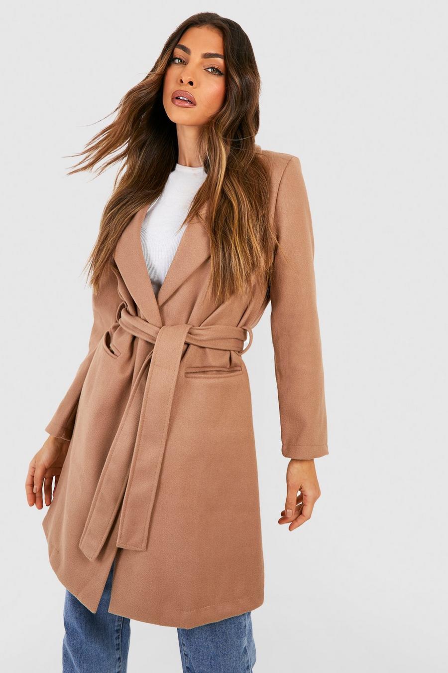 Camel Tailored Wool Look Belted Coat image number 1
