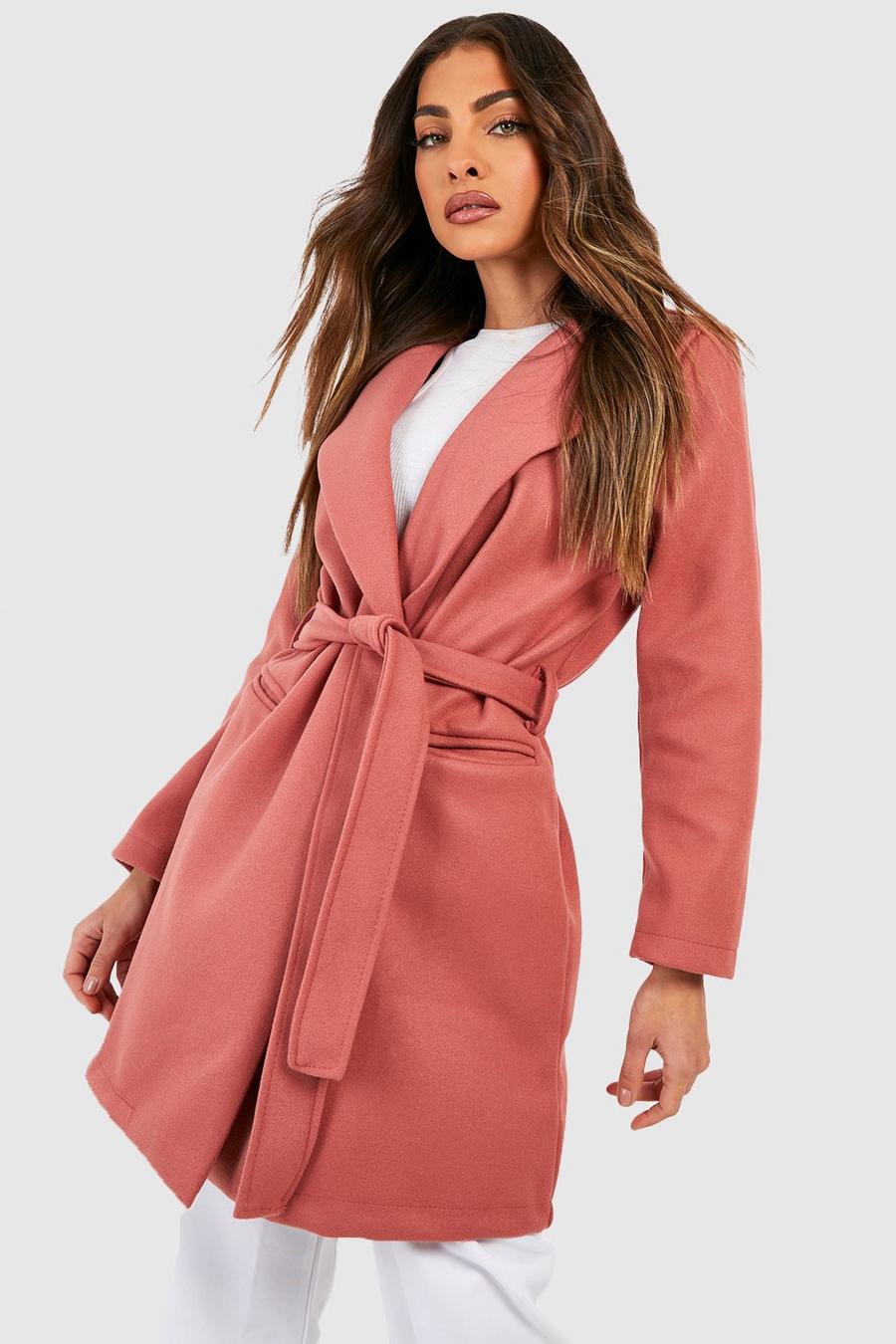 Dusky pink Tailored Wool Look Belted Coat image number 1