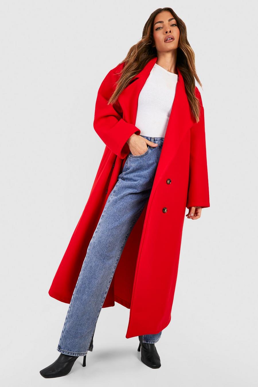 Red Oversized Double Breasted Wool Look Coat image number 1