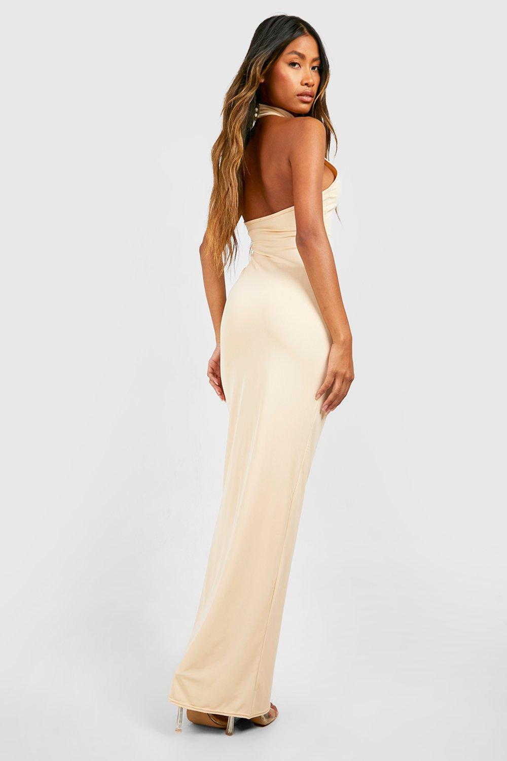 Beige halter neck dress hotsell