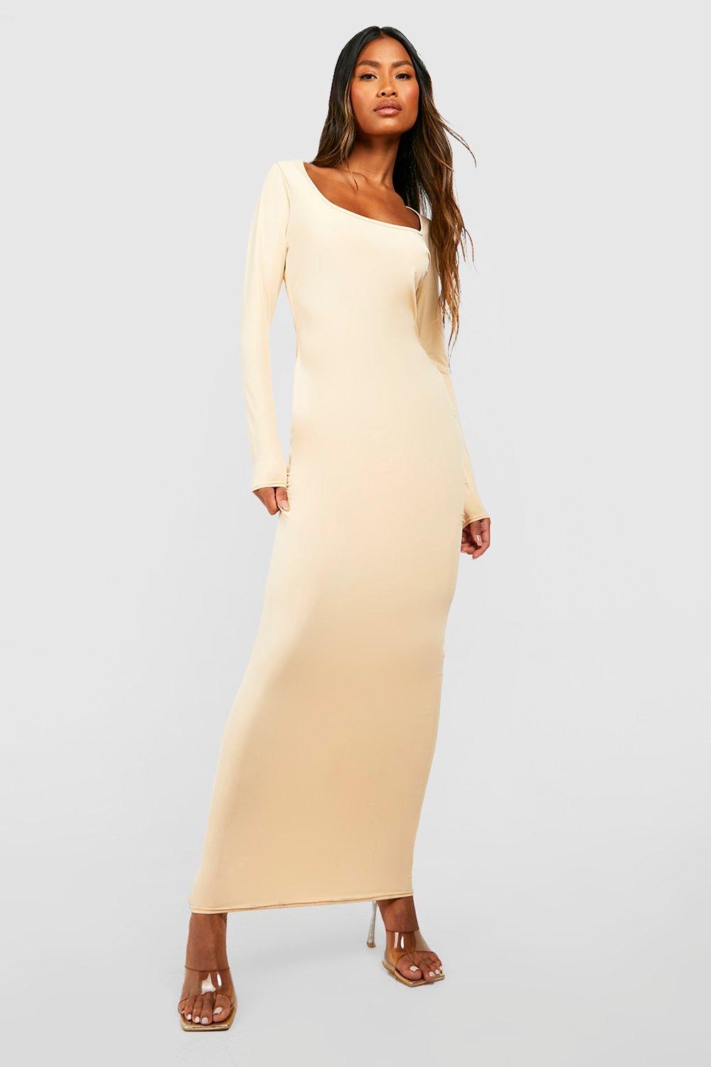 Long sleeve scoop 2025 neck ribbed maxi dress