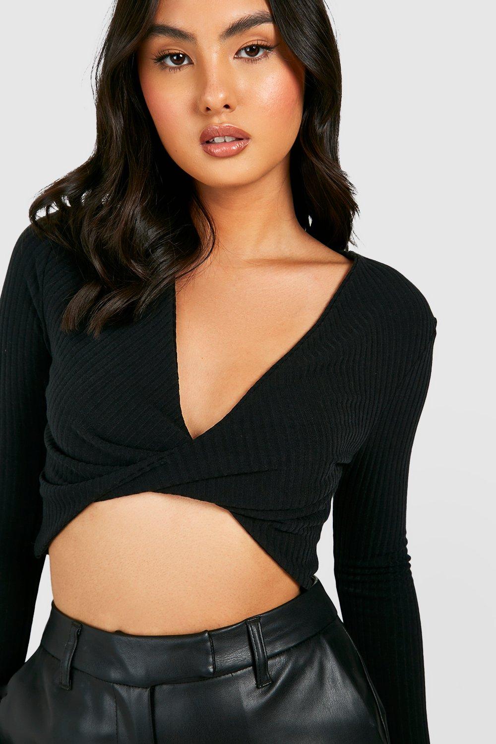 Soft Rib Knit Twist Front Crop Jumper