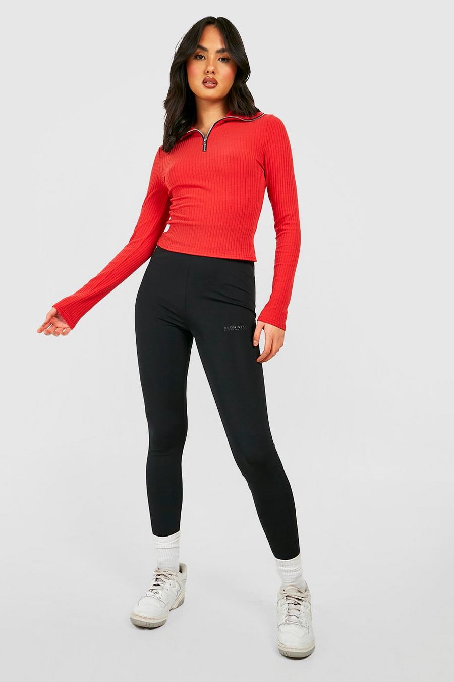 Red Soft Rib Knit Half Zip Polo Collar Jumper image number 1