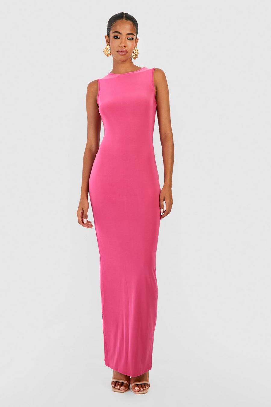 Pink Premium Ärmlös glansig långklänning