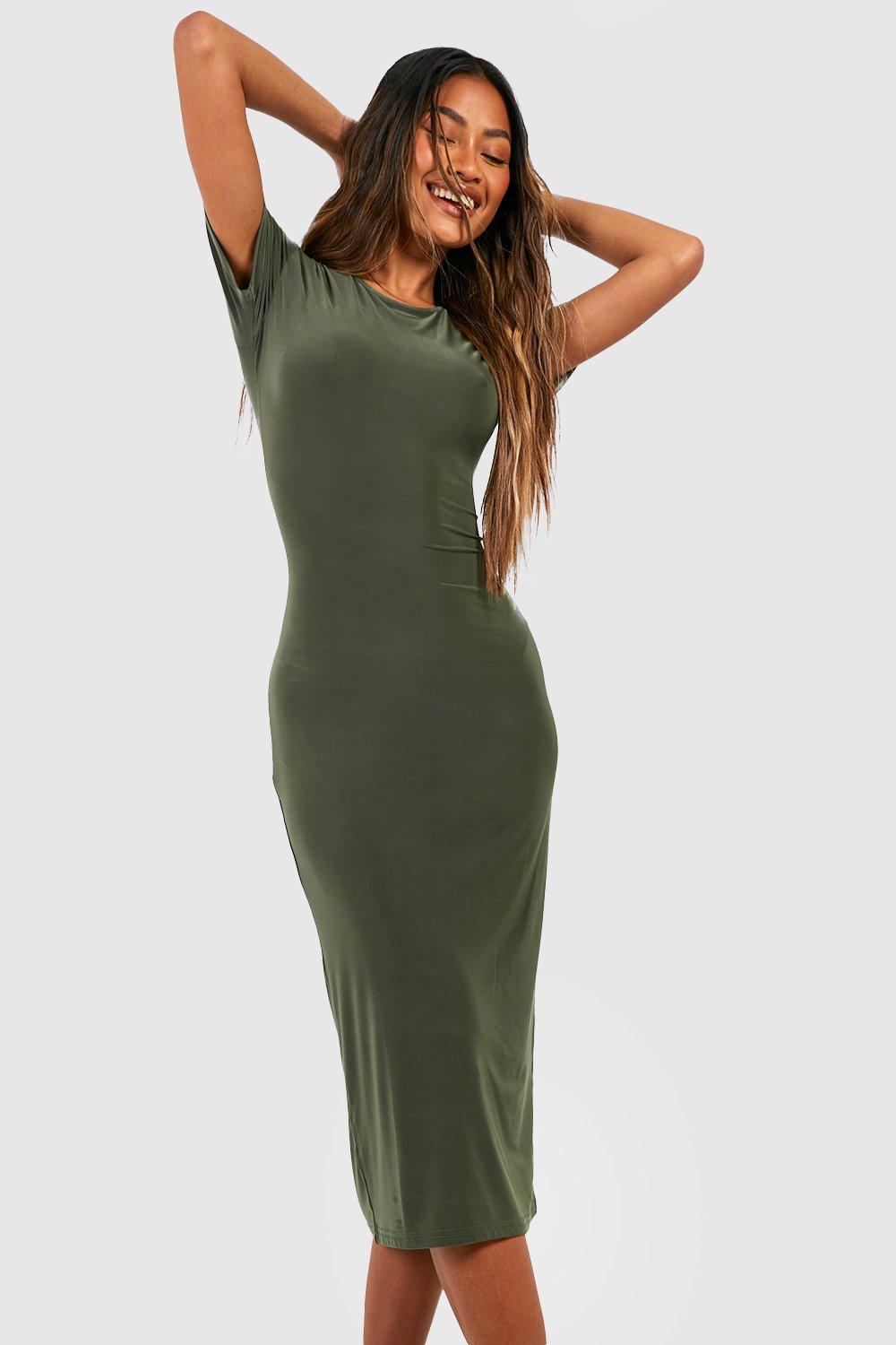 Premium Heavy Weight Slinky Short Sleeve Midi Dress