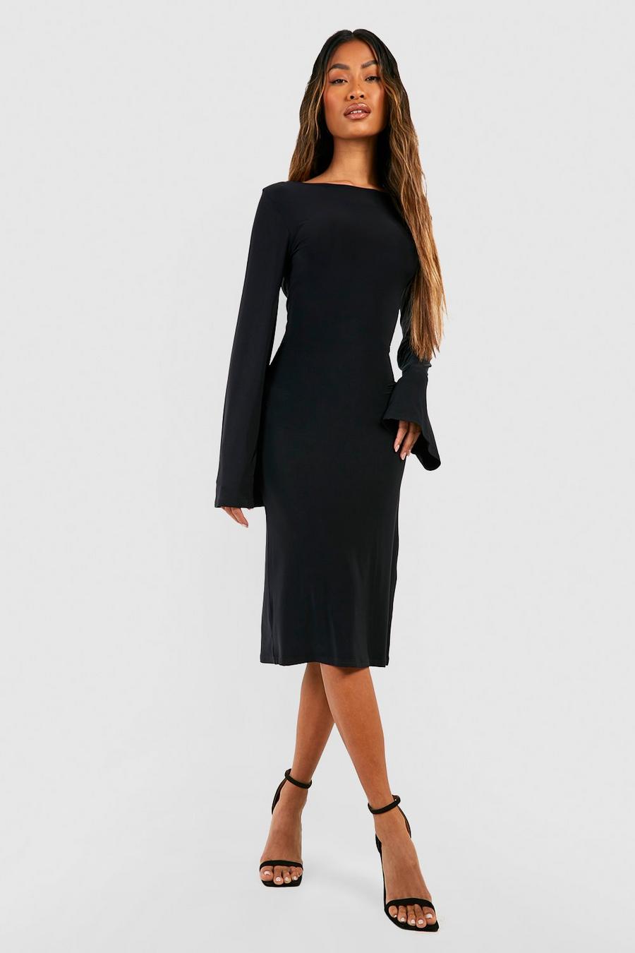 Women's Premium Heavy Weight Slinky Flare Sleeve Midi Dress | Boohoo UK