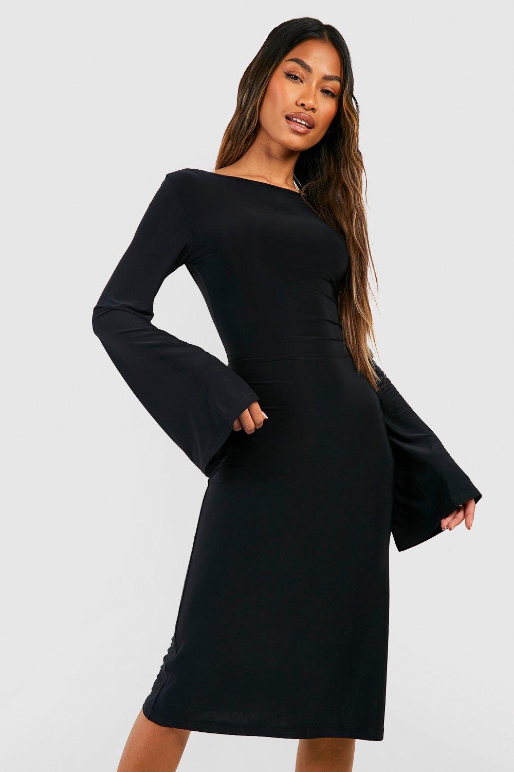 Premium Heavy Weight Slinky Flare Sleeve Midi Dress