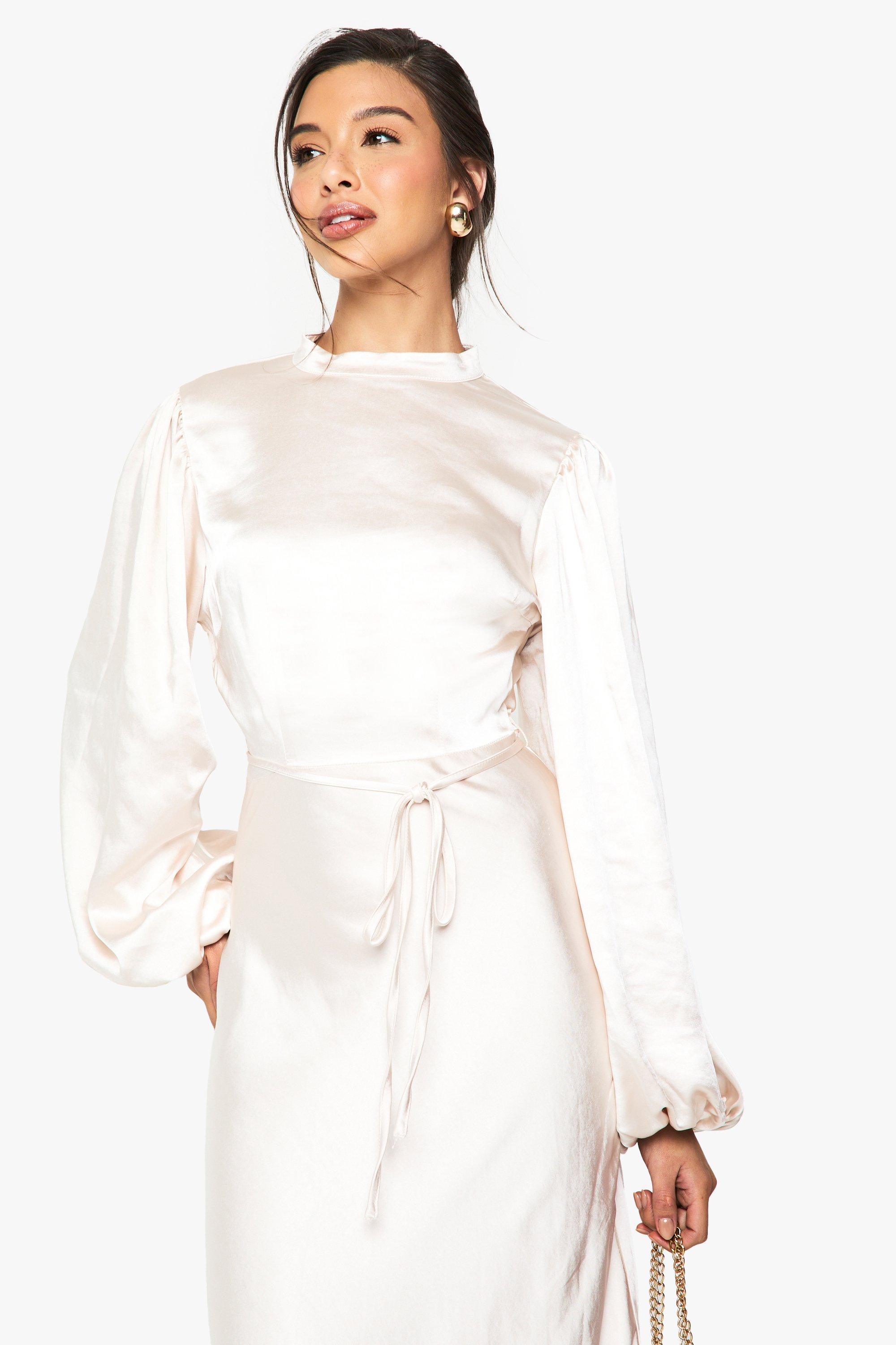 Robe satin col online montant