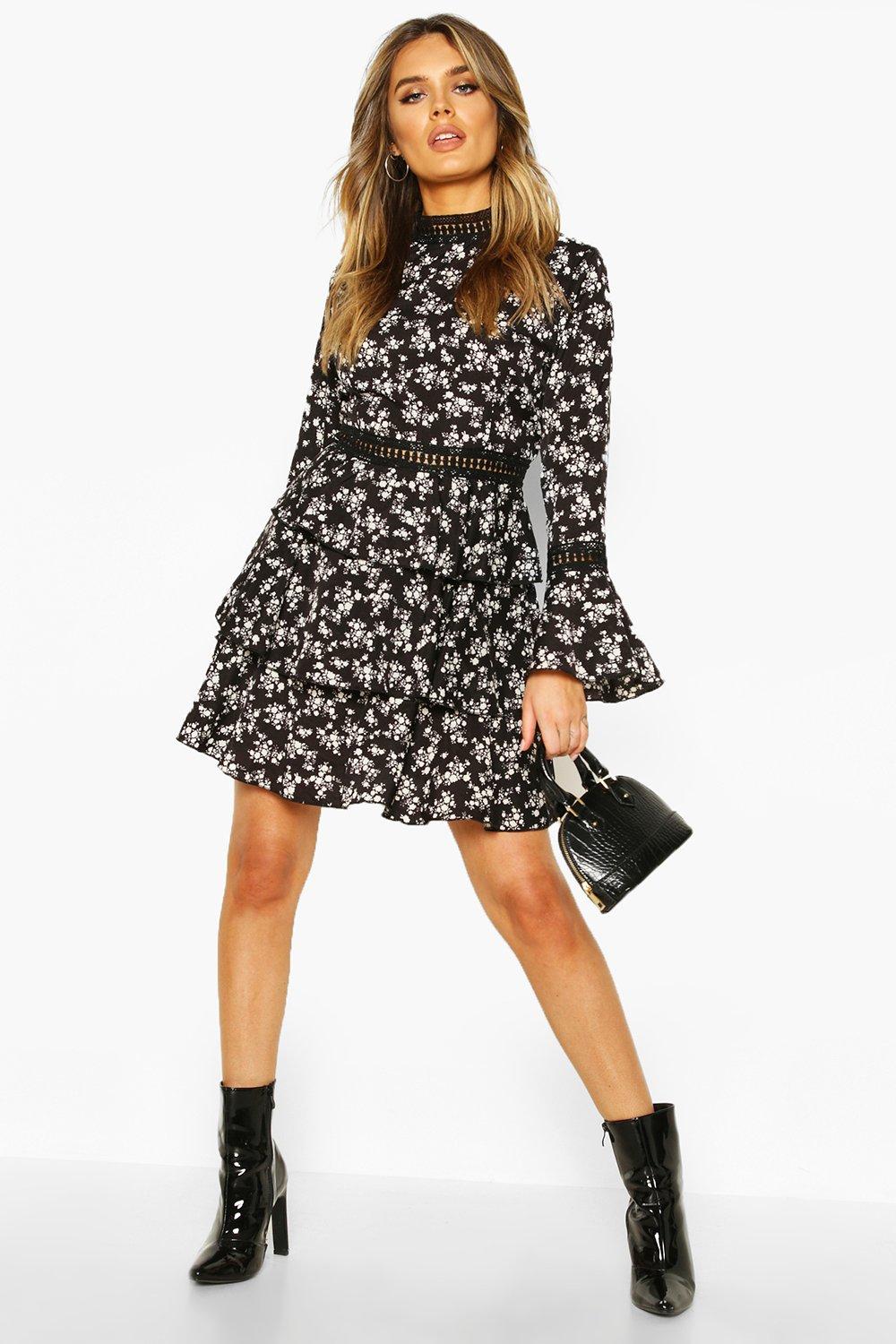 Boohoo floral skater dress best sale