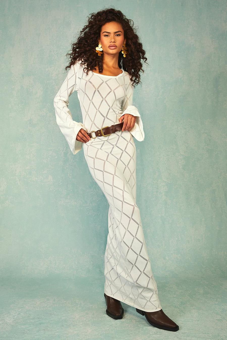 White Mens Premium Crochet Halterneck Midi Dress