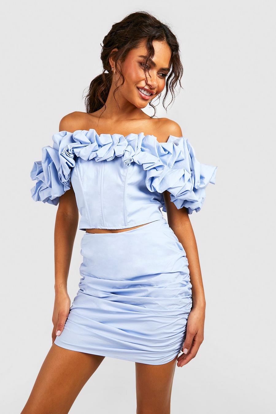 Powder blue Ruched Side Mini Skirt